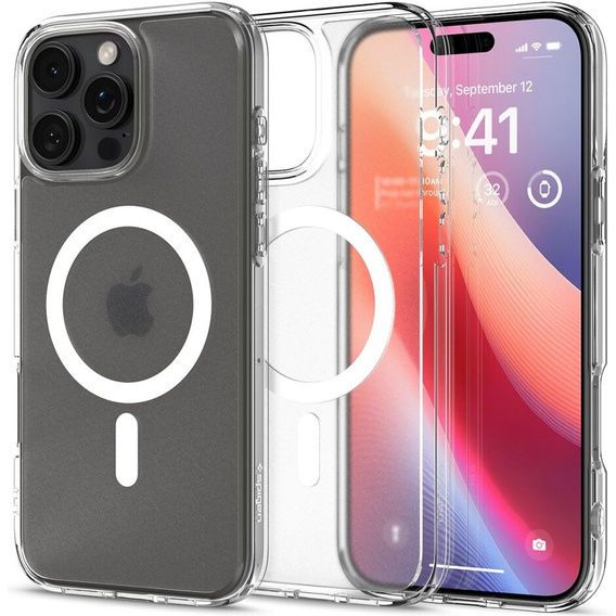Spigen MagSafe Case for iPhone 16 Pro, Ultra Hybrid, transparent / white + 9H Tempered Glass