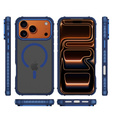 Matt Case for iPhone 17 Pro Max, armoured, for MagSafe, smoky with blue sides