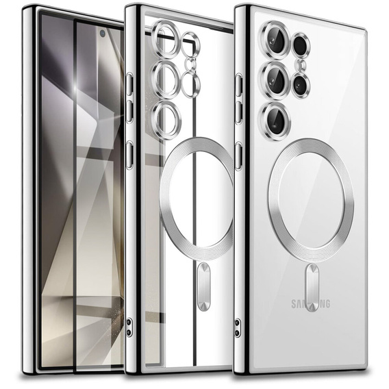 Case for Samsung Galaxy S24 Ultra, Electro MagSafe, silver + Full Glue Ceramic Glass