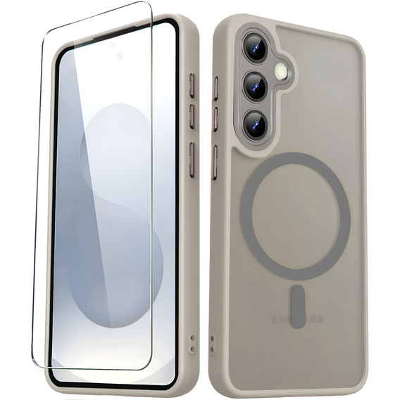 Case for Samsung Galaxy S25+ Plus, for MagSafe, ERBORD Matt Case, grey + Screen Glass
