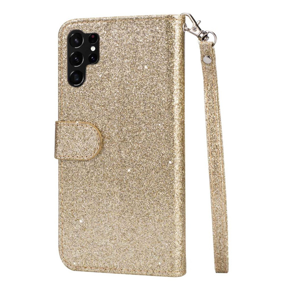 Flip case for Samsung Galaxy S24 Ultra, Wallet Zipper Pocket Glittery, gold