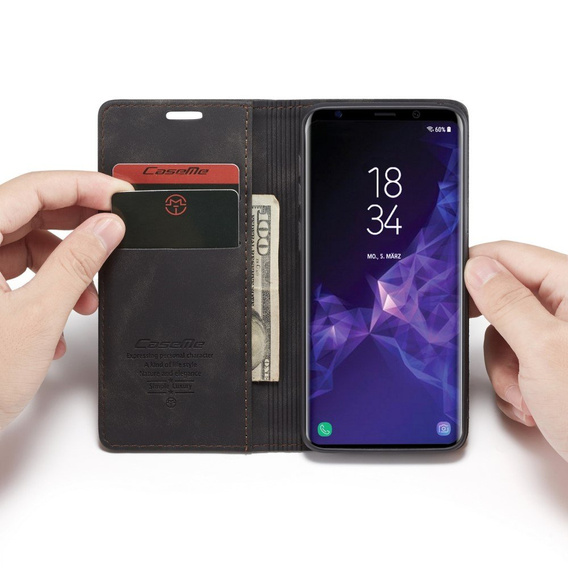 CASEME case for Samsung Galaxy S9, Leather Wallet Case, black