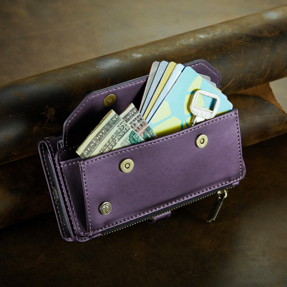 Case CASEME for Samsung Galaxy S24 FE, RFID Leather Wallet, with shoulder strap, purple