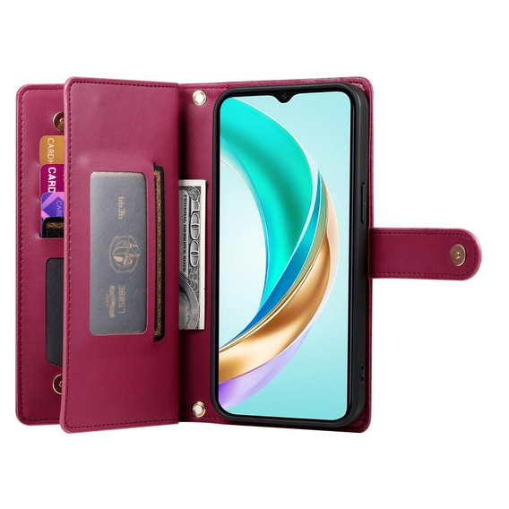 Flip case for Honor Magic 7 Lite, Wallet Zipper Pocket, red