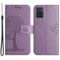 Flip case for Motorola Moto E22 / E22i, Wallet, tree i sowy, purple
