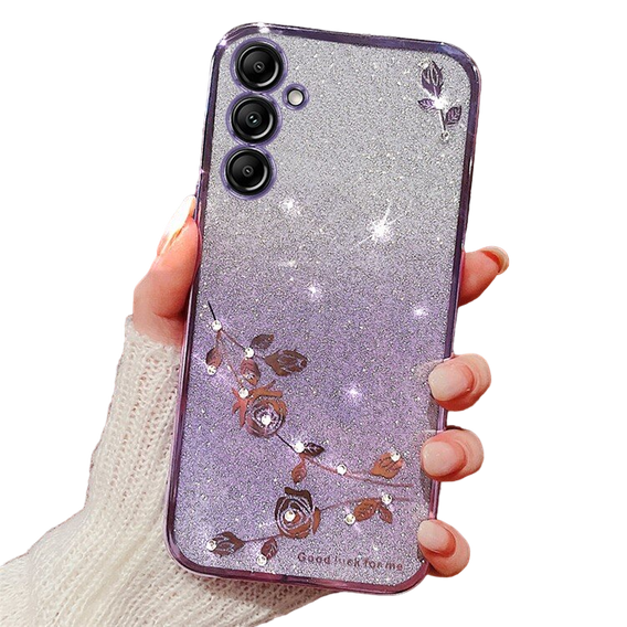 Case for Samsung Galaxy A55 5G, Glitter Flower, pink rose gold