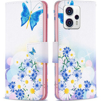 Flip case for Motorola Moto G53 5G / G23 / G13, Wallet, butterfly & flowers, blue