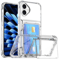Case for iPhone 16 Plus, Card Holder Kickstand, transparent