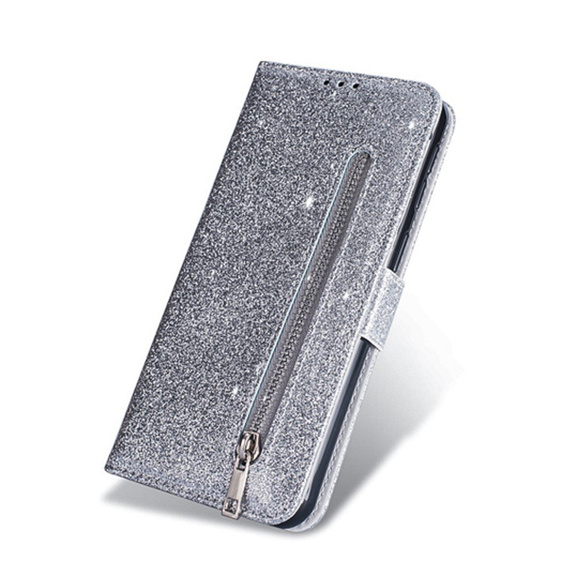 Flip case for Xiaomi Redmi Note 8 Pro, Wallet Zippered, silver
