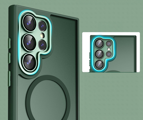 Case for Samsung Galaxy S25 Ultra, for MagSafe, ERBORD Matt Case, green + Screen Glass