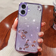 Case for iPhone 16, Glitter Flower, purple