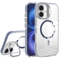 Case for iPhone 17, for MagSafe, with stand, transparent with dark blue inserts
