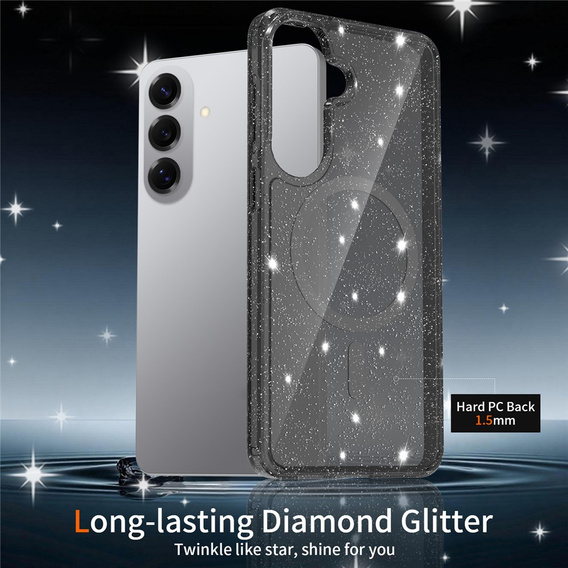 Glitter case, for MagSafe for Samsung Galaxy S26 Plus, transparent/black