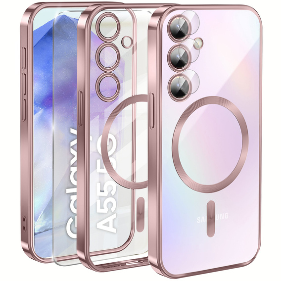 Case for Samsung Galaxy A55 5G, Electro MagSafe, pink + Screen Glass