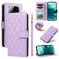 Flip case for Xiaomi Redmi Note 14 Pro 5G / Xiaomi Redmi Note 14 Pro+ 5G / Xiaomi Poco X7 5G, Rhombus Crossbody Leather, purple