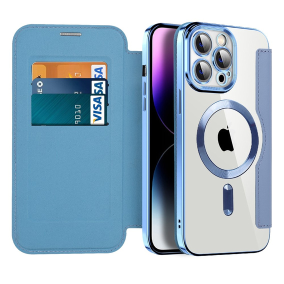 Flip case for iPhone 14 Pro Max, RFID Wallet MagSafe CamShield, blue