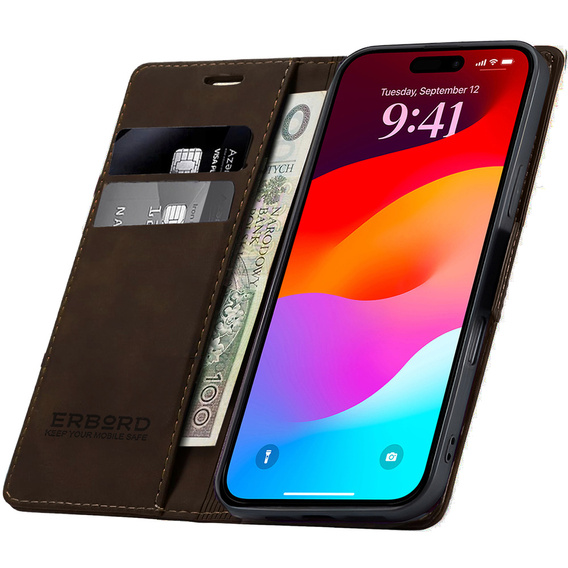 ERBORD Vintage wallet case with flap for iPhone 17 Pro Max
