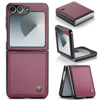 Case for Samsung Galaxy Z Flip7 FE / Z Flip6, CASEME Litchi Leather, red