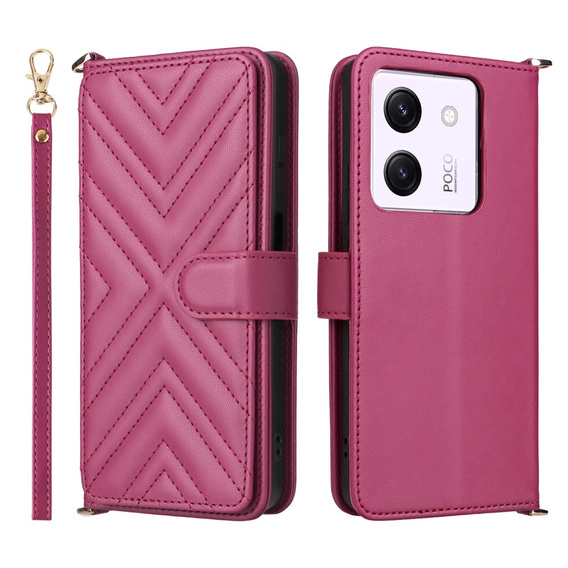 Crossbody Leather Wallet flip case for Xiaomi Poco M7 Pro 5G, maroon