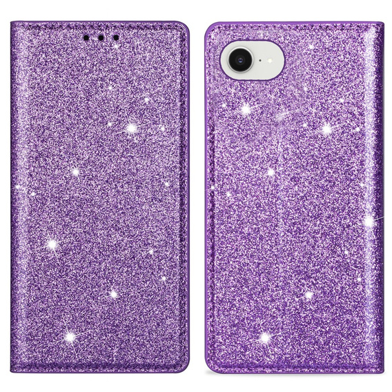 Flap case for iPhone 16E, Card Slot Glittery, purple
