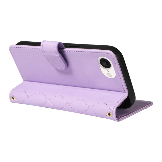 Flip case for iPhone 16E, Rhombus Crossbody Leather, purple