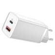 Baseus GaN2 Lite 65 W USB-C + USB-A mains charger, white (EU)