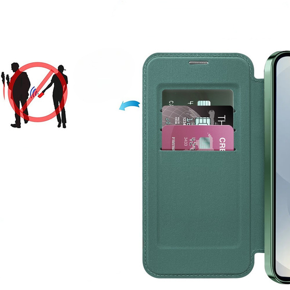 Flip case for Samsung Galaxy S25, RFID Wallet MagSafe CamShield, green