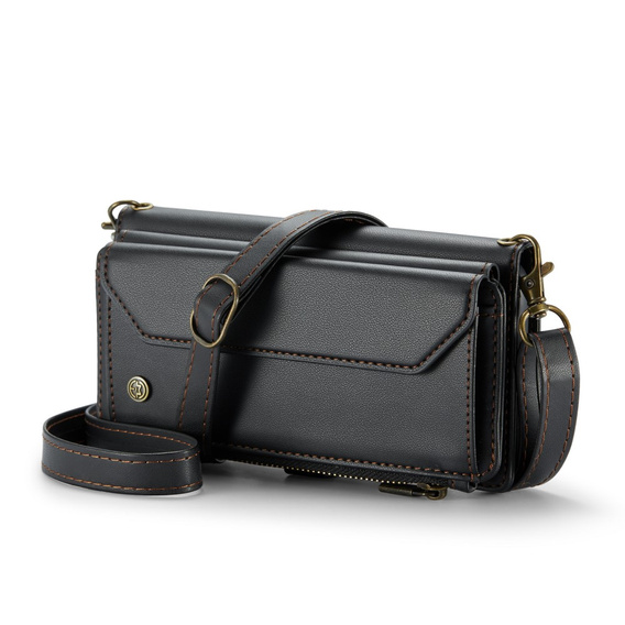 Case CASEME for Samsung Galaxy A55 5G, RFID Leather Wallet, with shoulder strap, black