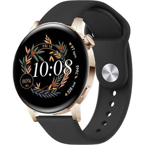 Silicone strap 20mm, Black/Black Buckle