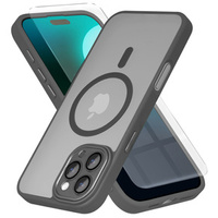 Case for iPhone 16 Pro, for MagSafe, ERBORD Matt Case, grey + Screen Glass