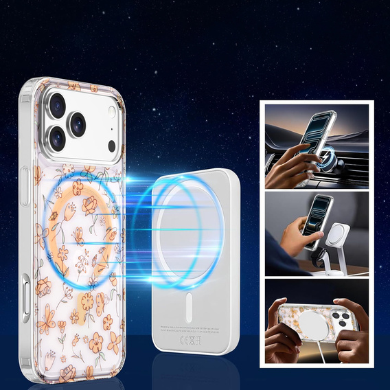 Magnetic case with floral laser pattern for iPhone 17 Pro Max