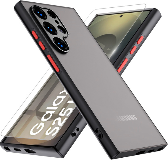 Silicone case for Samsung Galaxy S25 Ultra, with camera protection, transparent / black + 9H tempered glass