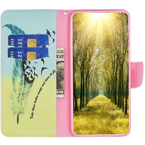Flip case for Samsung Galaxy A05s, Wallet, Feather, blue