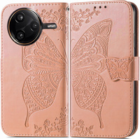 Flip case for Xiaomi Poco F7 Pro, Butterfly, pink rose gold
