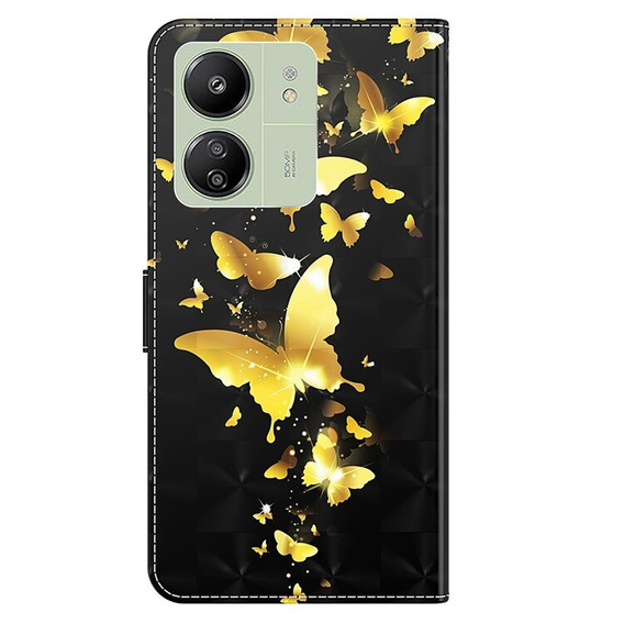 Flip case for Xiaomi Redmi 13C / Poco C65, Wallet, Butterflies gold