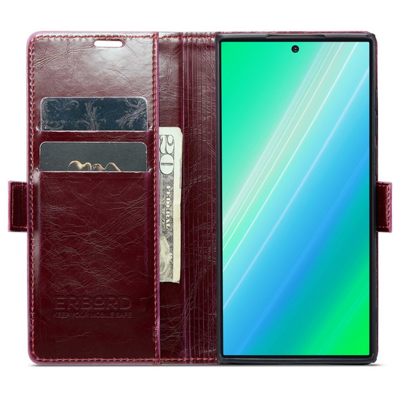 Flip case for Samsung Galaxy S23 Ultra, ERBORD Waxy Wallet, red