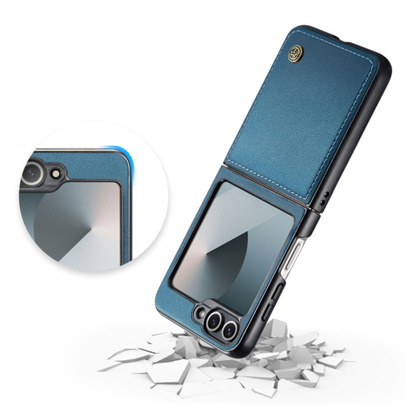 Case for Samsung Galaxy Z Flip7 FE / Z Flip6, CASEME Litchi Leather, blue