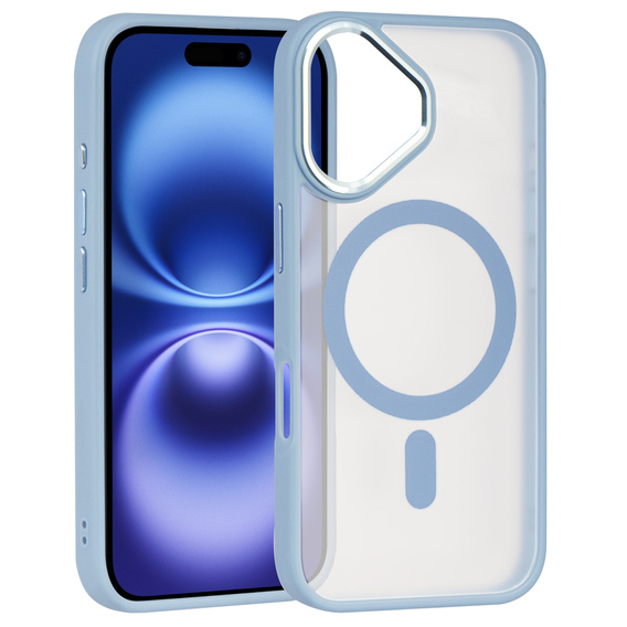 Case for iPhone 16, for MagSafe, ERBORD Matt Case, transparent / blue + Screen Glass