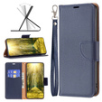 Flip case for Samsung Galaxy A25 5G, Wallet Litchi Leather, dark blue + 9H glass