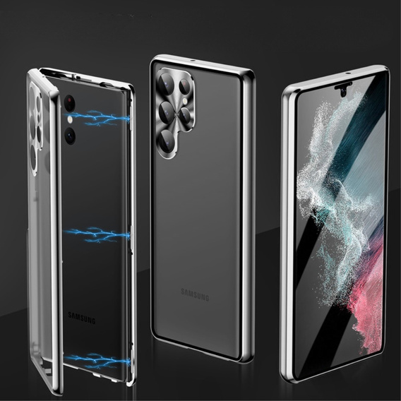 Case for Samsung Galaxy S22 Ultra, Magnetic Dual Glass, silver