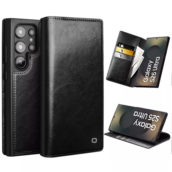 Flip case for Samsung Galaxy S25 Ultra, QIALINO Leather Wallet, black