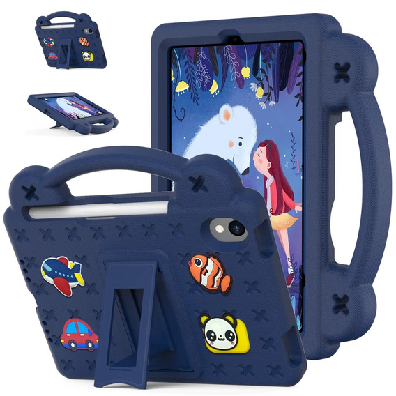 Children's case for iPad mini 8.3" 2021 (6 gen.) / iPad mini 8.3" 2024 (7 gen.), Cute Patterns, with stand, dark blue
