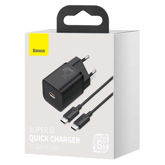Baseus Super Si PD 25 W USB-C mains charger + USB-C cable, black