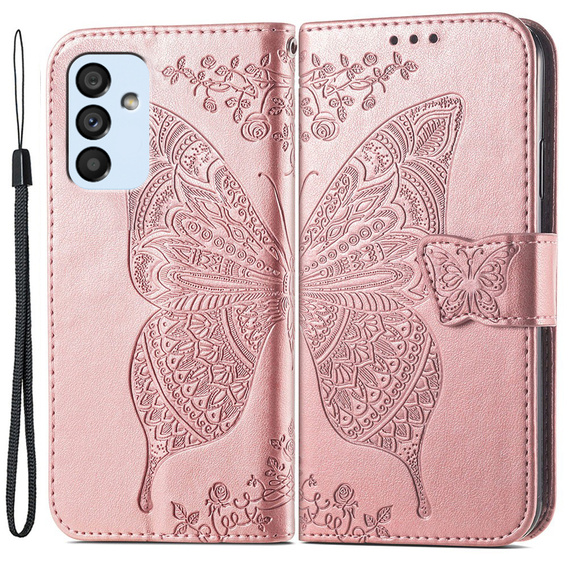 Flip case for Samsung Galaxy M23 5G / M13, Butterfly, pink rose gold
