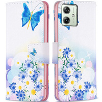 Flip case for Motorola Moto G54 5G, Wallet, butterfly and flowers, white