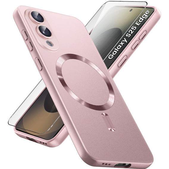 Case for Samsung Galaxy S25 Edge, ColorMag, for MagSafe, pink + 9H tempered glass