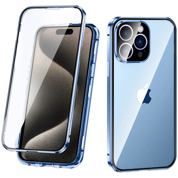 Case for iPhone 15 Pro Max, Magnetic Dual Glass, blue