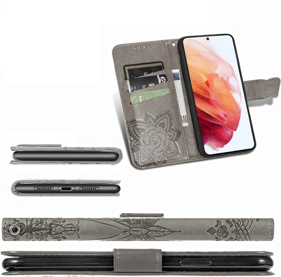 Flip case for Motorola Edge 50 Pro, Butterfly, grey