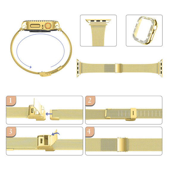 Milanese bracelet + case with protective film for Apple Watch 1/2/3/4/5/6/7/8/SE/ULTRA (42/44/45/49 MM), Black