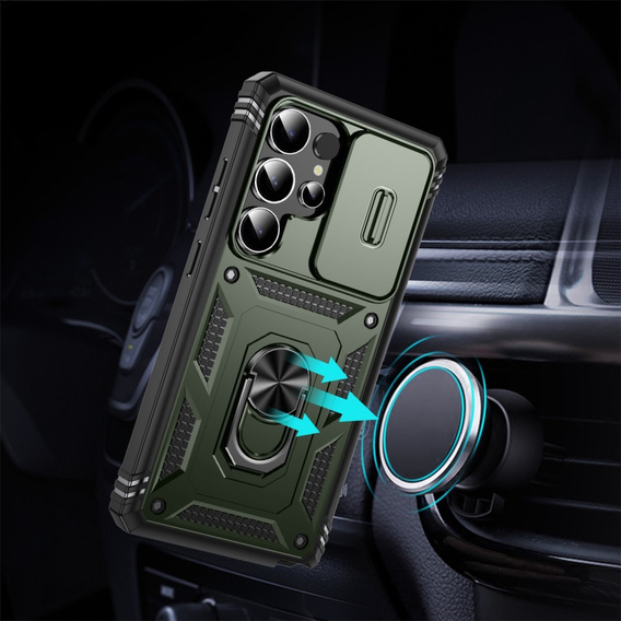 Case for Samsung Galaxy S25 Ultra, KickStand Camera Lens, dark green